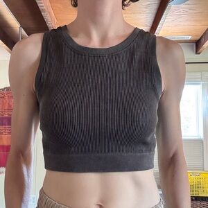 Aerie Offline Medium Ribbed Black Crop Top